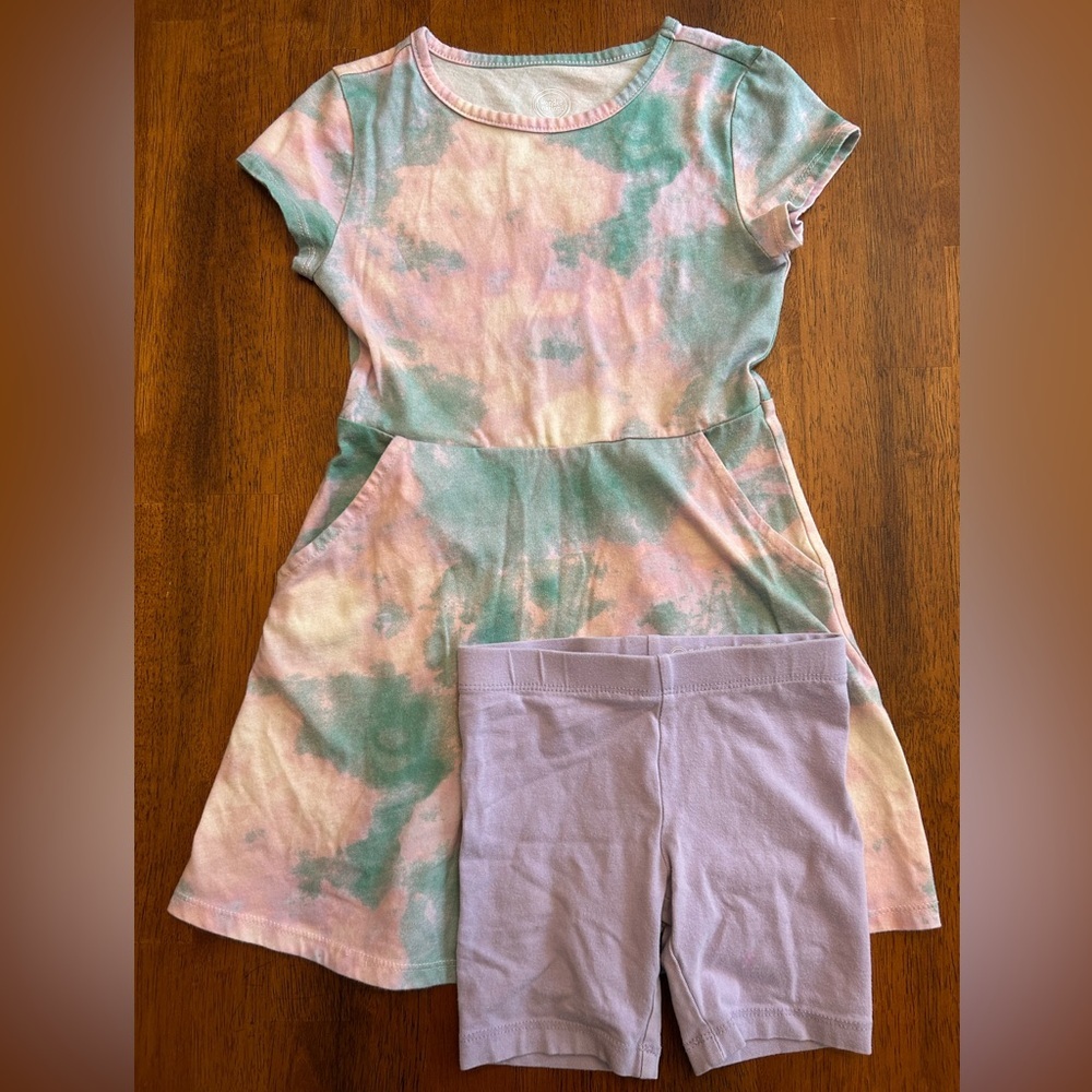 Tie Dye Dress Set | Girls XS 4-5 | Pastel Spring Dress + Cartwheel Shorts